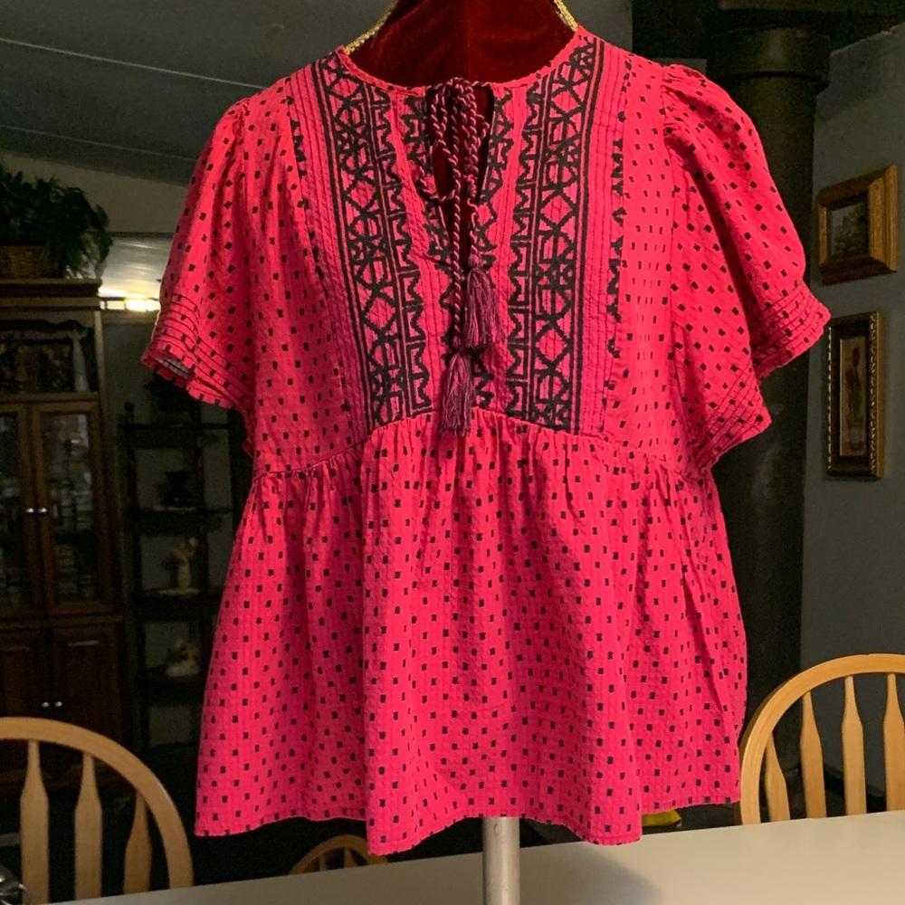 Knox Rose Fuchsia Embroidered Blouse